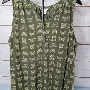 Sonoma Olive Green Butterfly Print Sleeveless Blouse